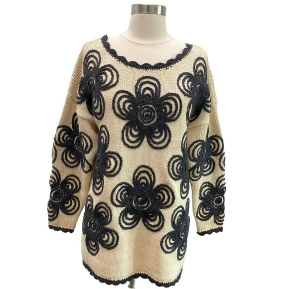 Long Sleeve Floral Print Embroidered Knit Sweater By Incognito Vintage - Picture 2 of 8